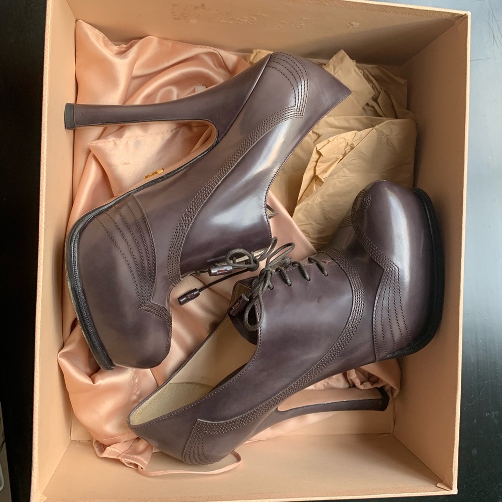Prada lace up platform booties